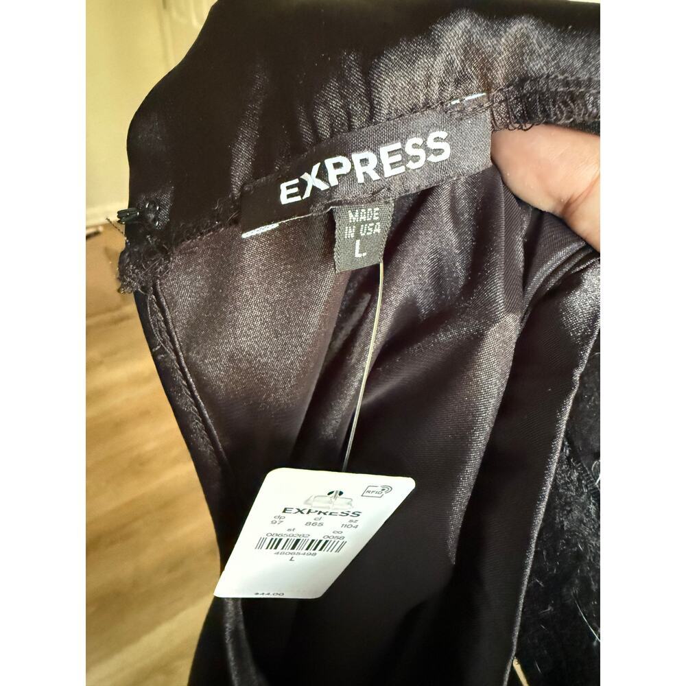 NWT Express Satin Mock Neck Blouse Black Long Sleeve Keyhole Top Large - Picture 6 of 7